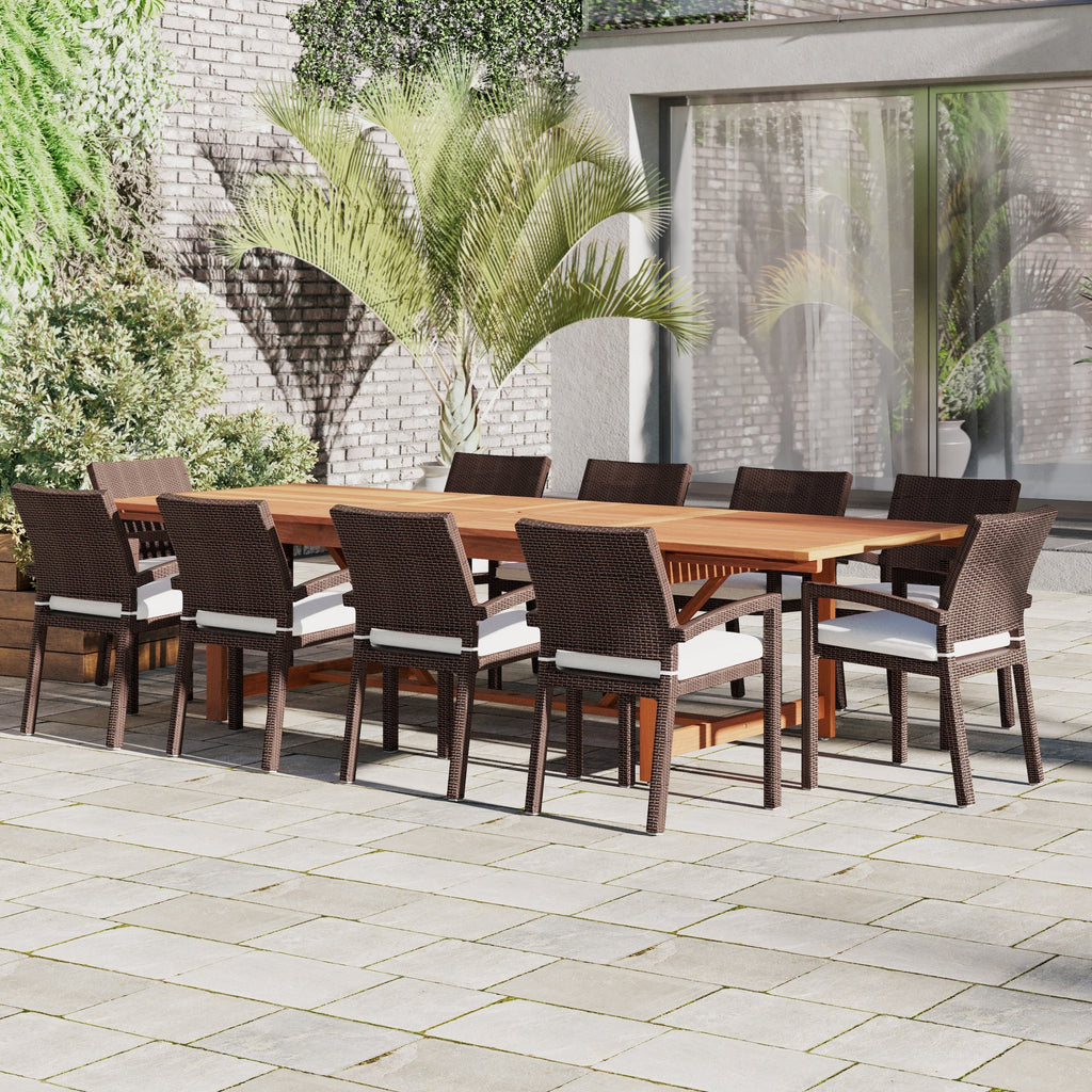 Ensemble de salle à manger extensible pour patio en bois FSC Amazonia Audrey, 11 pièces - 170 L x 100 l x 35 H