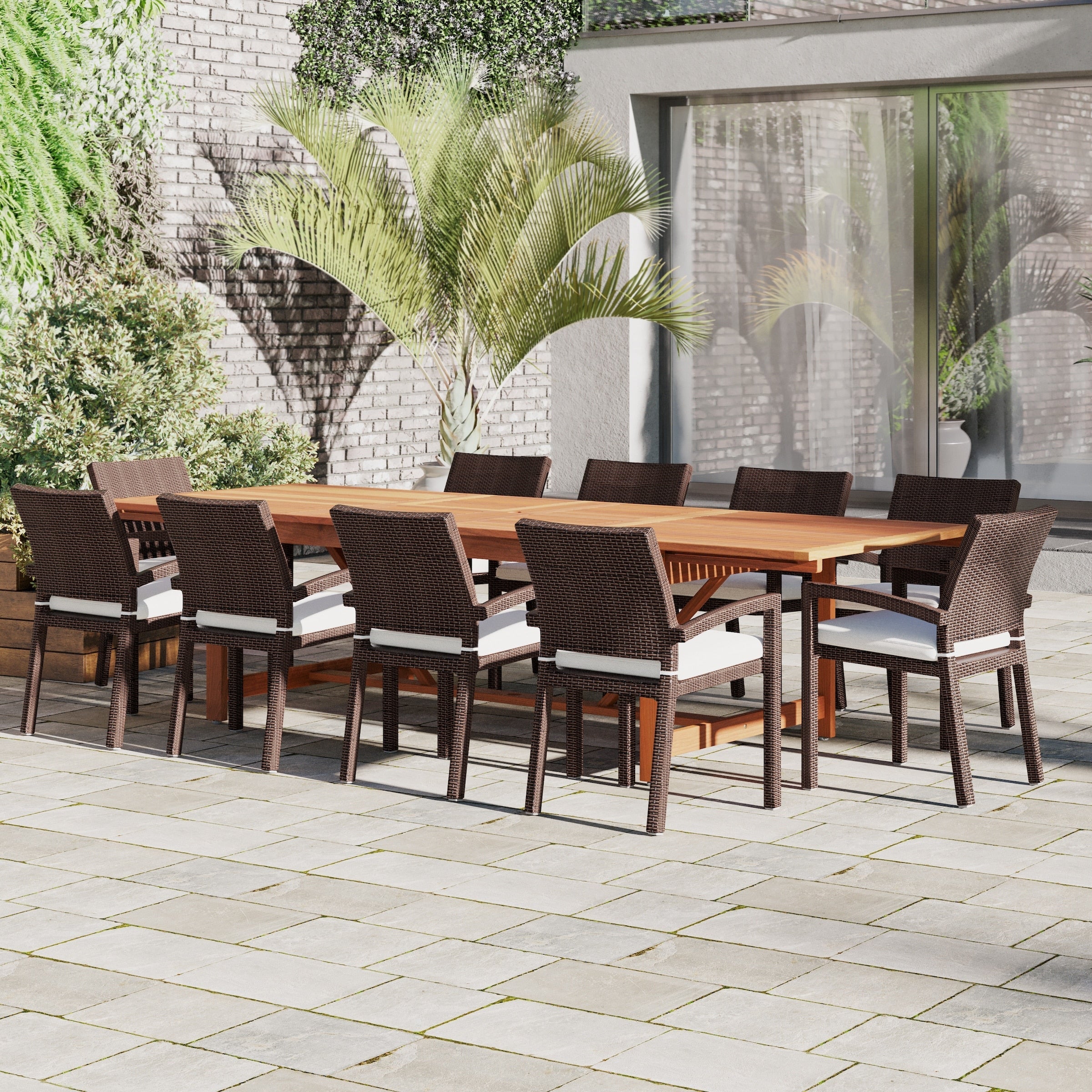 Ensemble de salle à manger extensible pour patio en bois FSC Amazonia Audrey, 11 pièces - 170 L x 100 l x 35 H