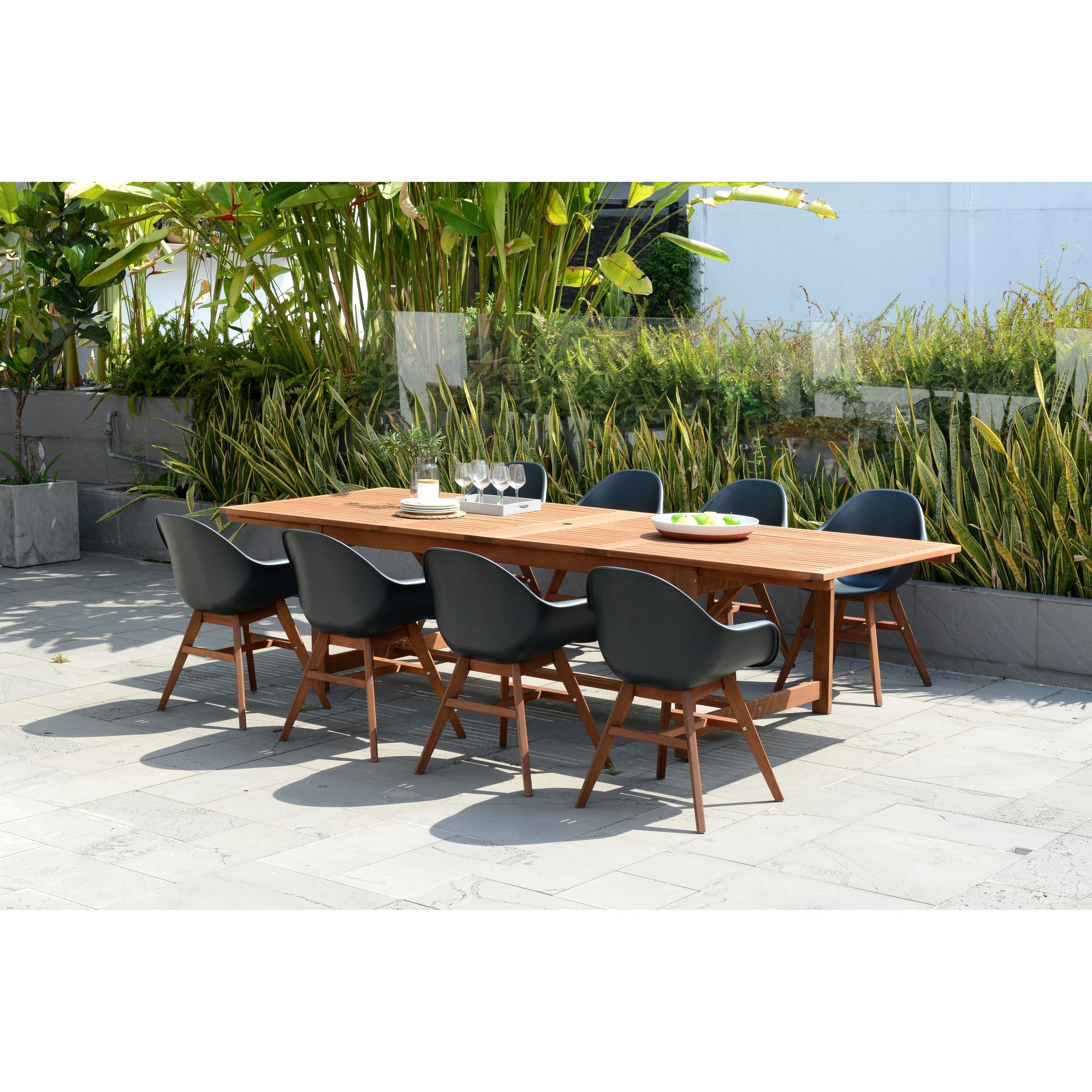 Ensemble de salle à manger rectangulaire Amazonia Deluxe Hawaii en bois et résine, 9 pièces