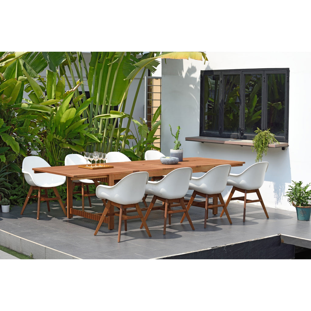Ensemble de salle à manger rectangulaire Amazonia Deluxe Hawaii en bois et résine, 9 pièces
