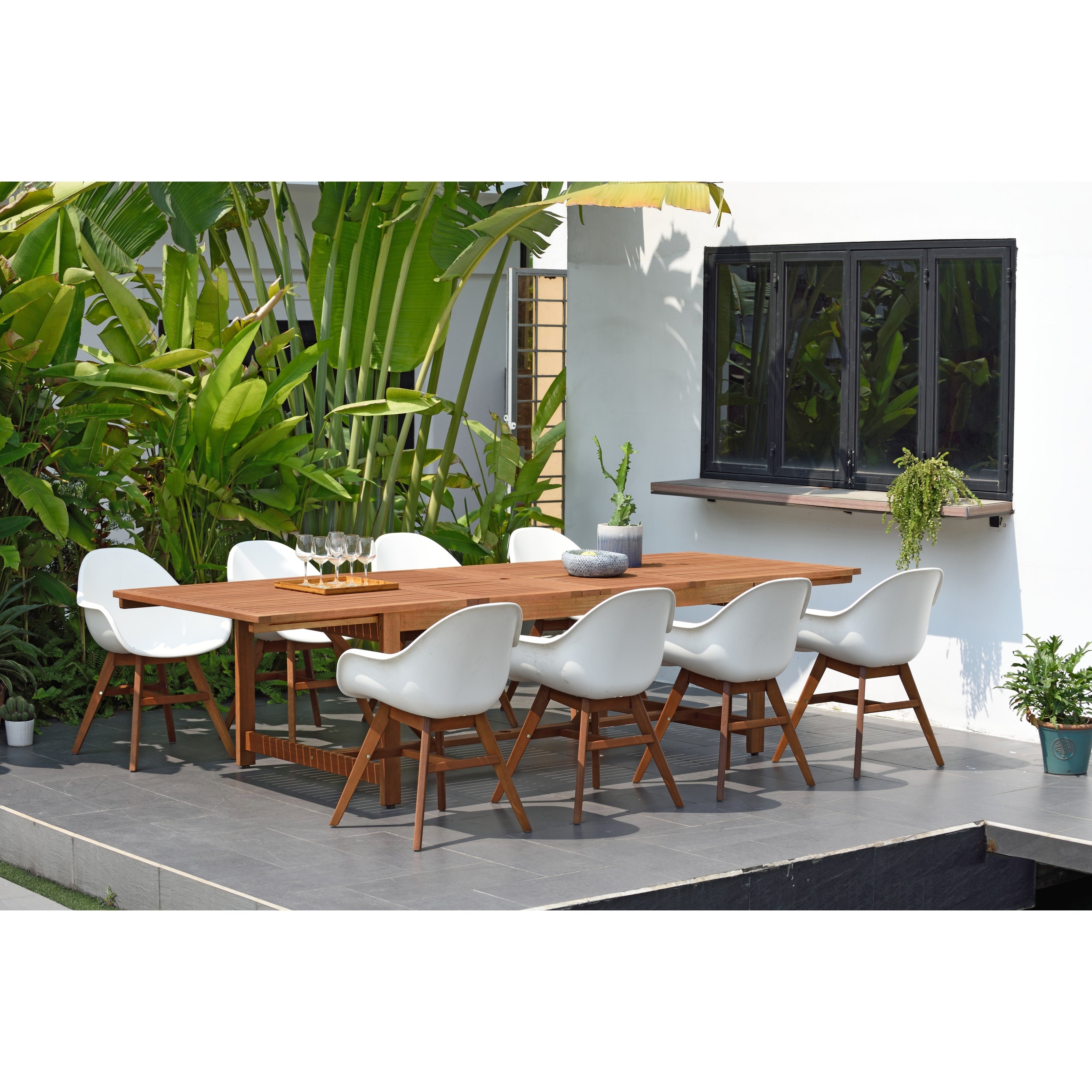 Ensemble de salle à manger rectangulaire Amazonia Deluxe Hawaii en bois et résine, 9 pièces
