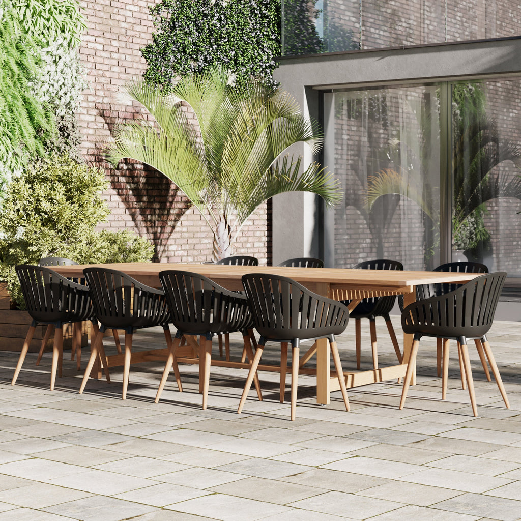 Ensemble de salle à manger d'extérieur en bois certifié FSC Amazonia Myers, 11 pièces