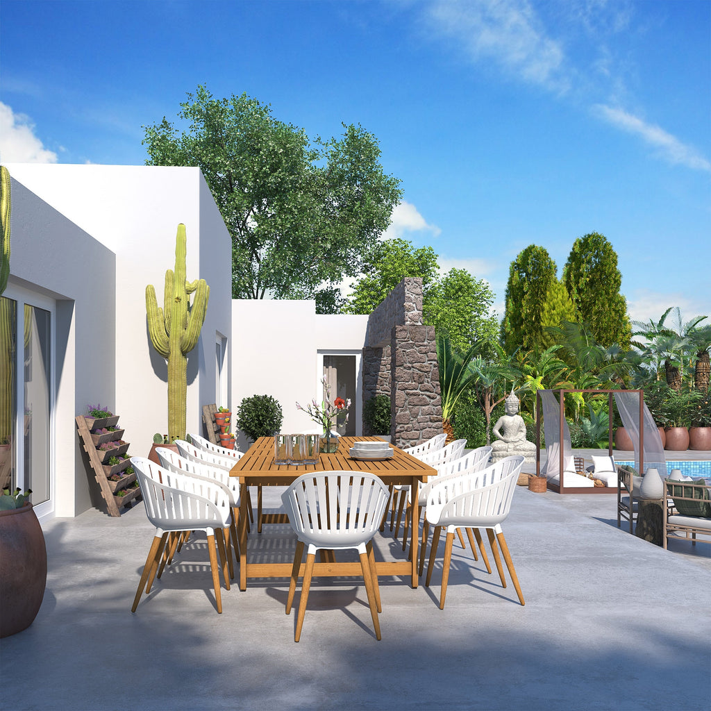 Ensemble de salle à manger d'extérieur en bois certifié FSC Amazonia Myers, 11 pièces