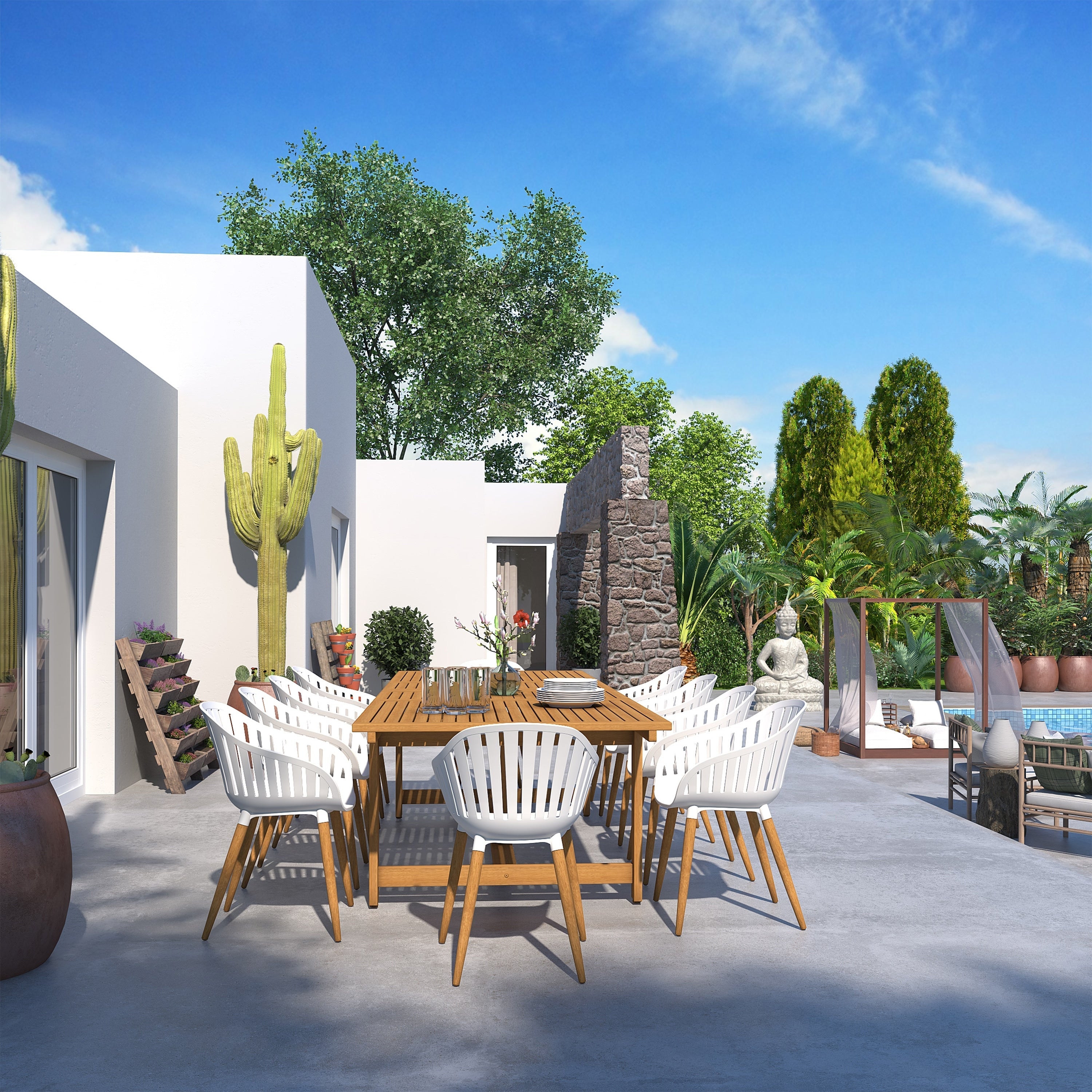 Ensemble de salle à manger d'extérieur en bois certifié FSC Amazonia Myers, 11 pièces