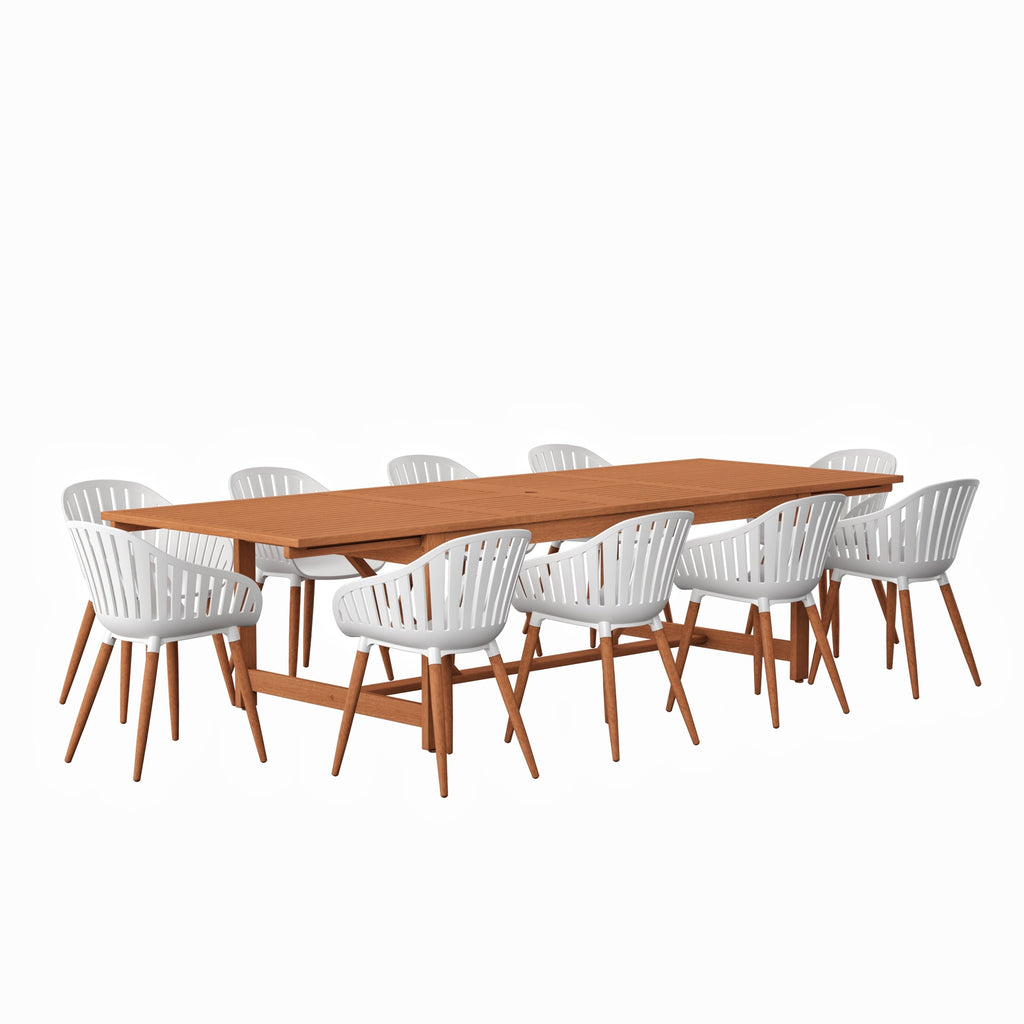 Ensemble de salle à manger d'extérieur en bois certifié FSC Amazonia Myers, 11 pièces