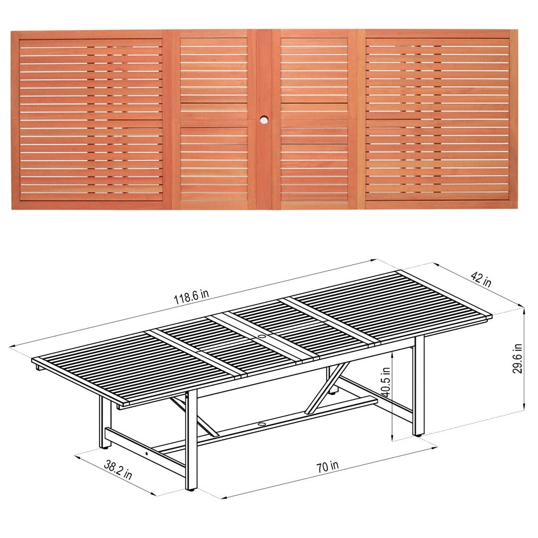 Ensemble de salle à manger d'extérieur en bois certifié FSC Amazonia Myers, 11 pièces