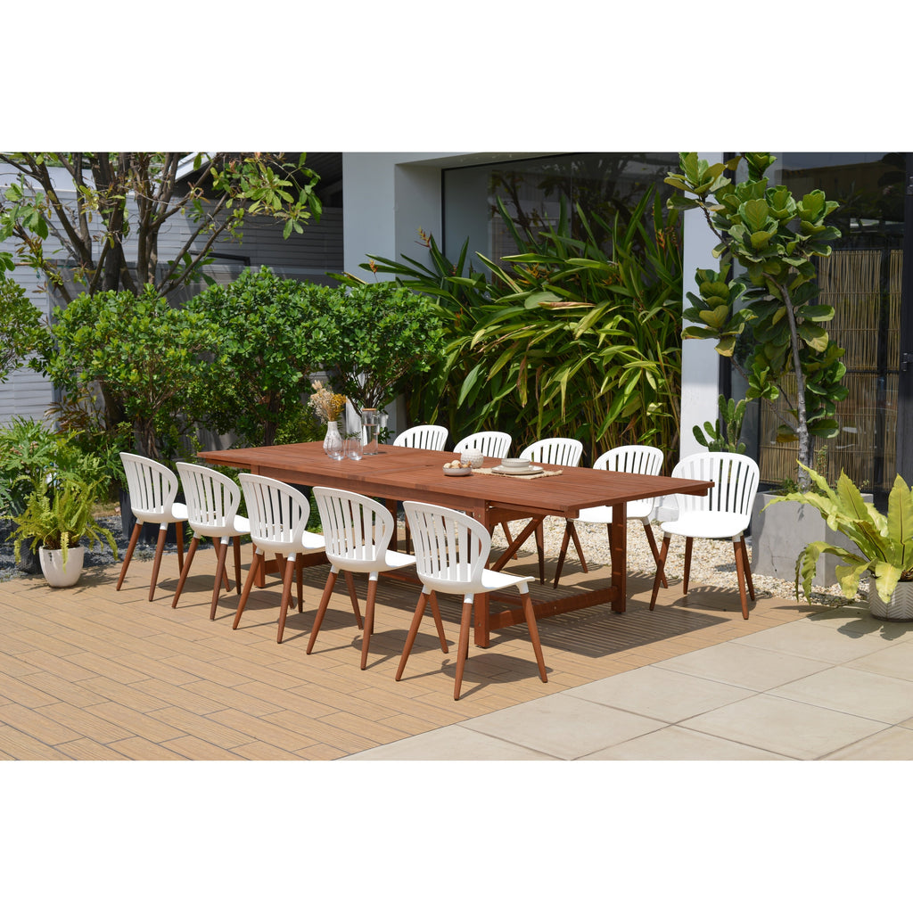 Ensemble de salle à manger d'extérieur en bois certifié FSC Amazonia Myers, 11 pièces
