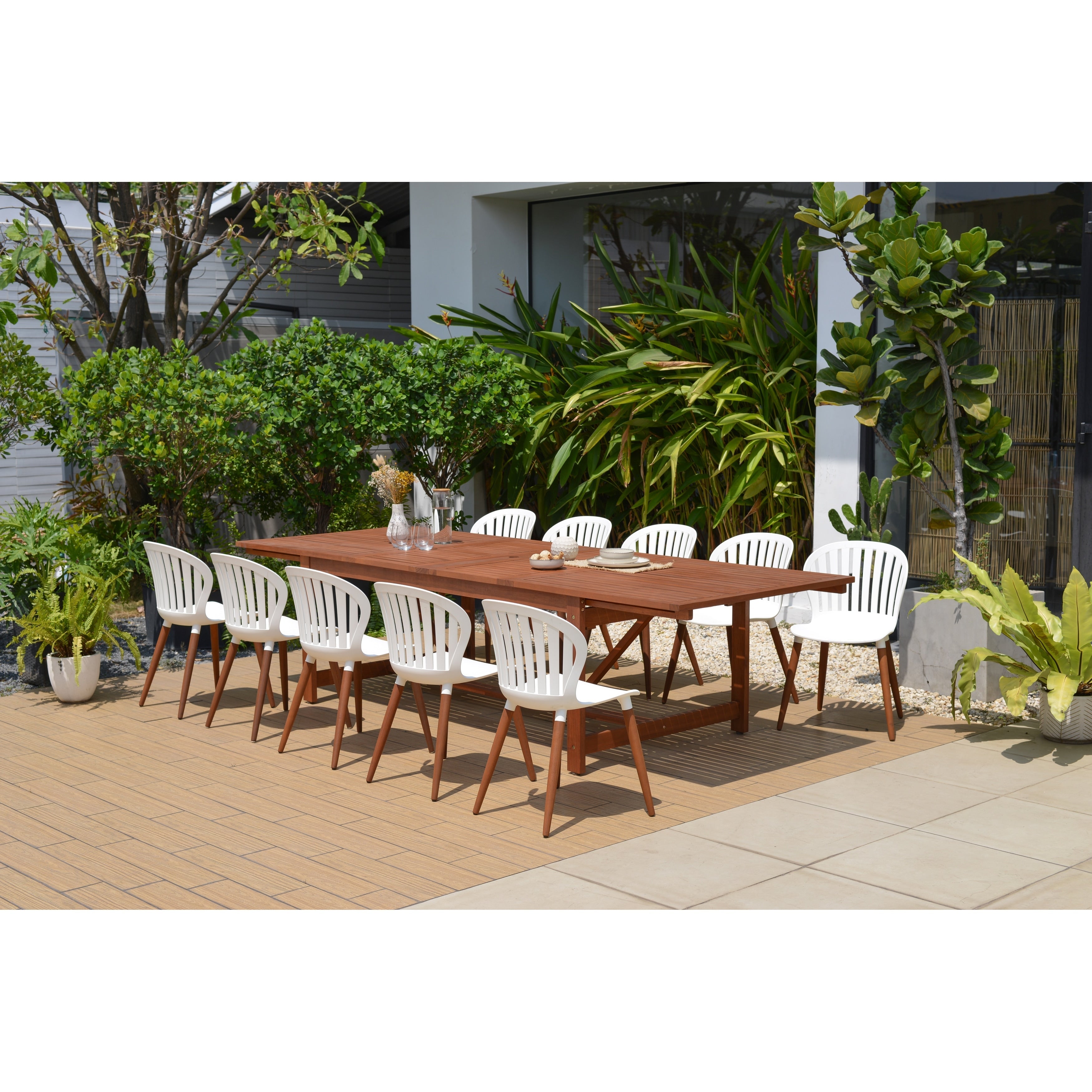 Ensemble de salle à manger d'extérieur en bois certifié FSC Amazonia Myers, 11 pièces