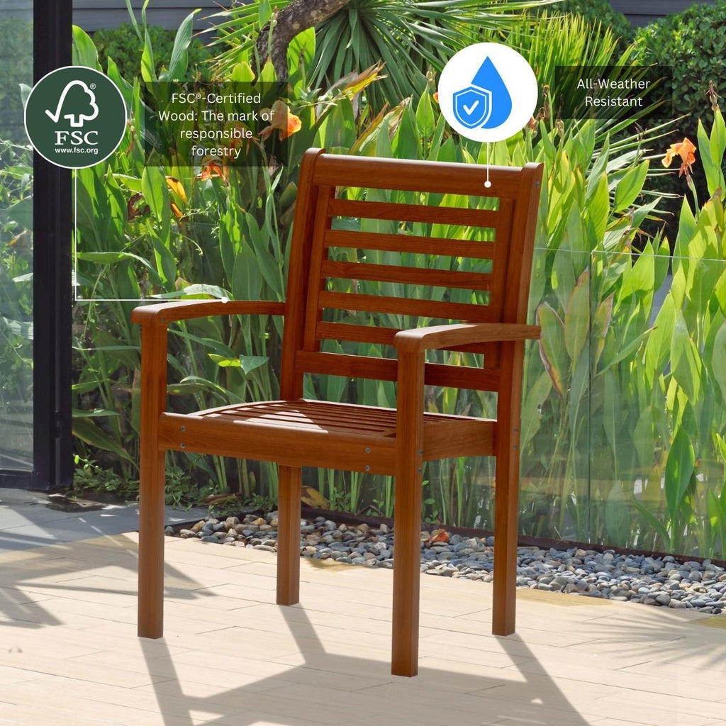 Ensemble de salle à manger extensible pour patio extérieur en bois certifié FSC Amazonia Nadia