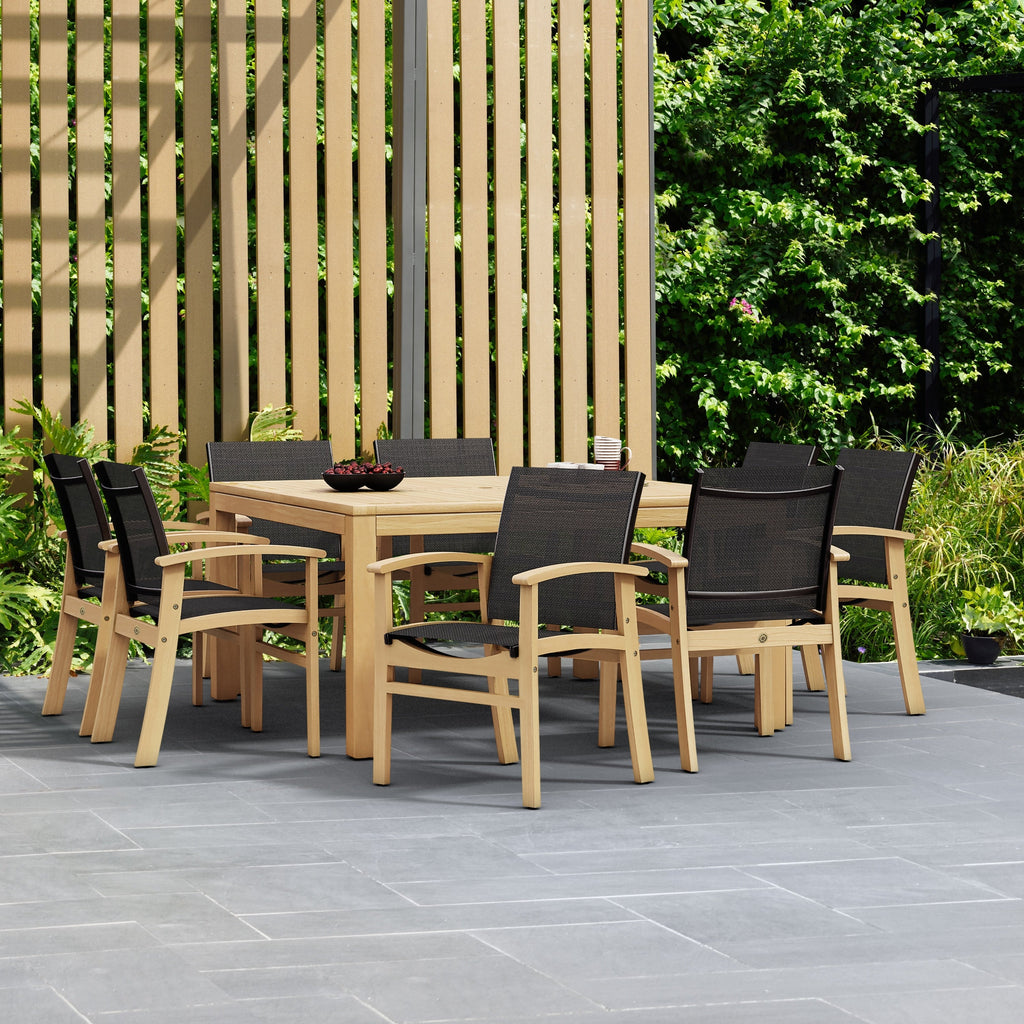 Ensemble de salle à manger d'extérieur en teck Amazonia Luna, 9 pièces
