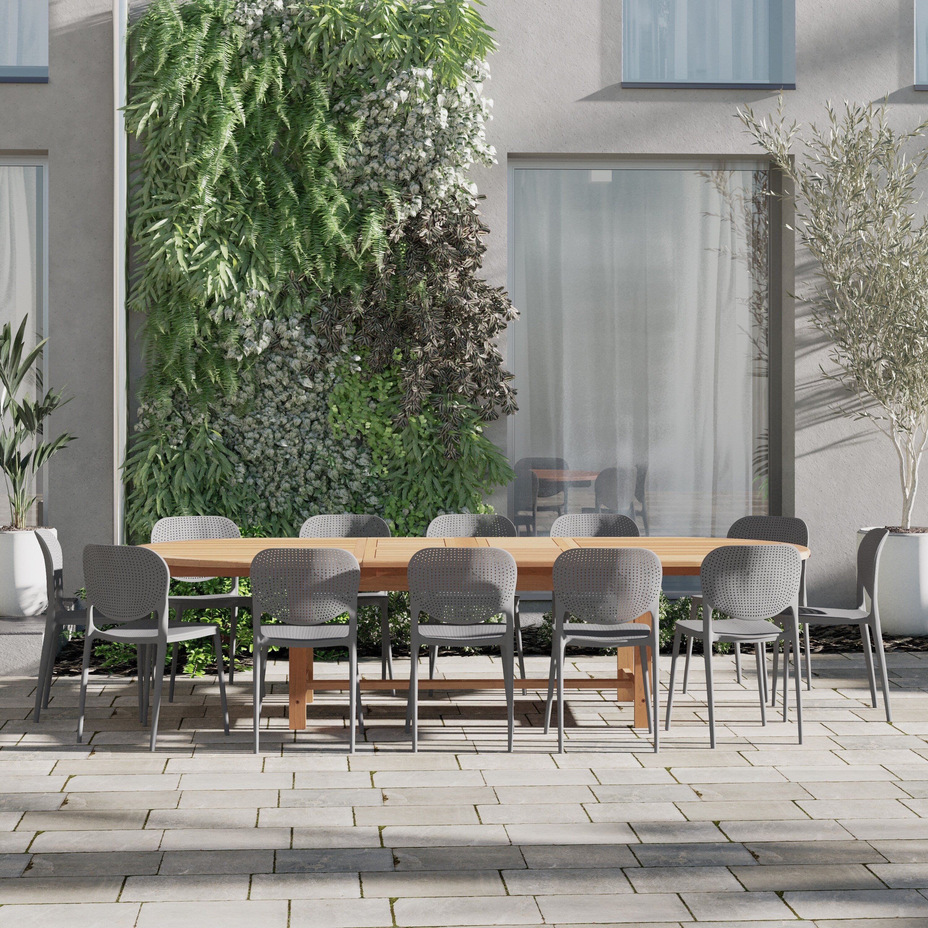 Ensemble de salle à manger extensible d'extérieur en teck Amazonia Pierrer