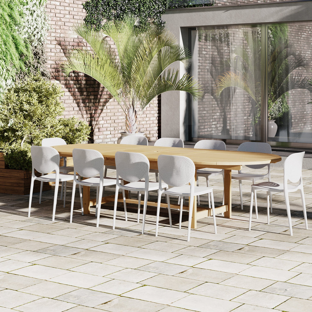 Ensemble de salle à manger extensible d'extérieur en teck Amazonia Pierrer