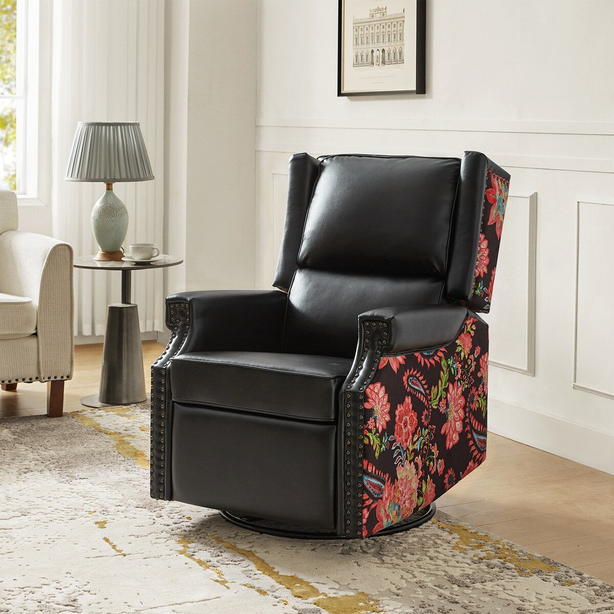 Fauteuil inclinable pivotant Amelia en similicuir avec coutures florales par HULALA HOME