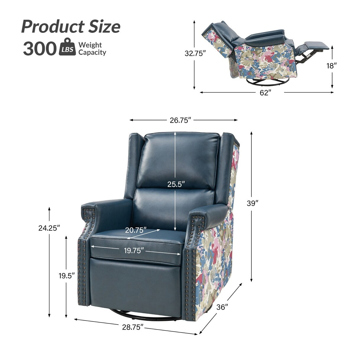 Fauteuil inclinable pivotant Amelia en similicuir avec coutures florales par HULALA HOME