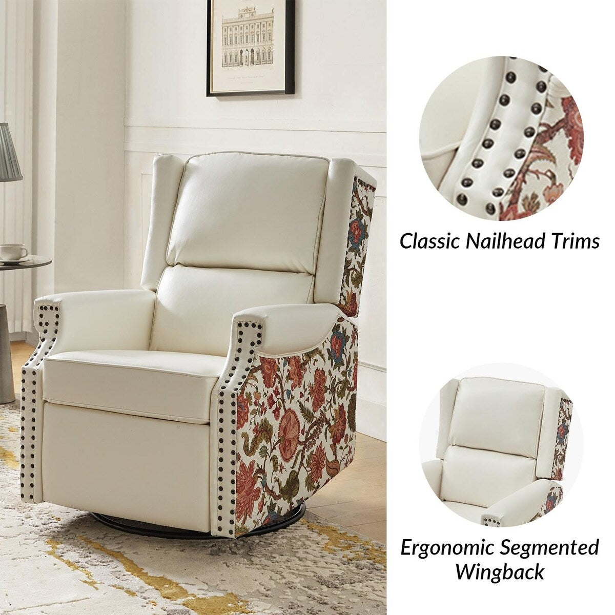 Fauteuil inclinable pivotant Amelia en similicuir avec coutures florales par HULALA HOME