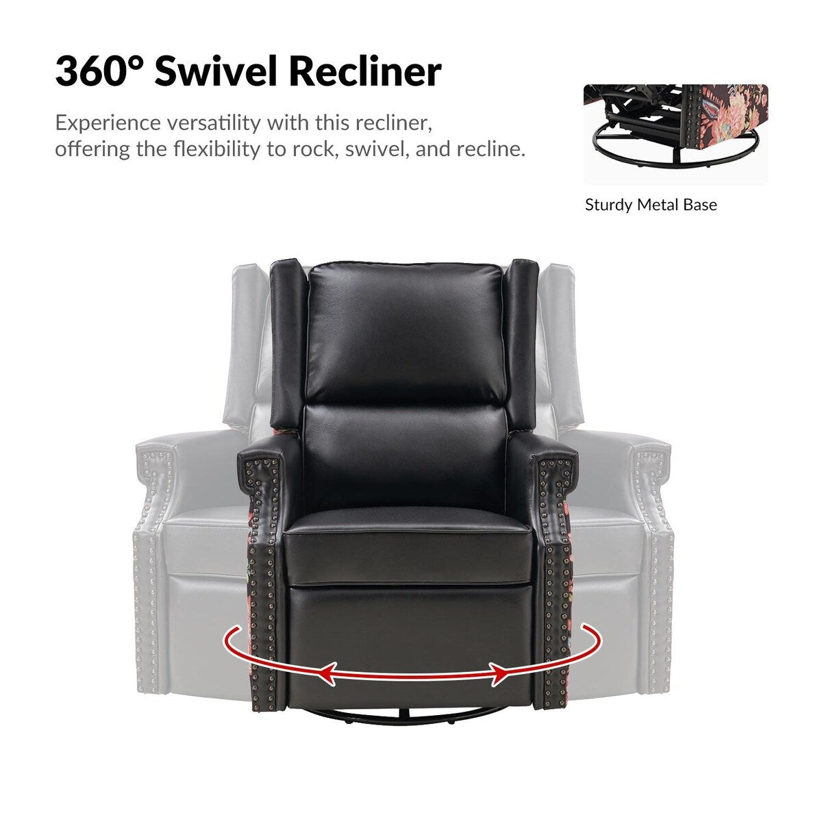 Fauteuil inclinable pivotant Amelia en similicuir avec coutures florales par HULALA HOME