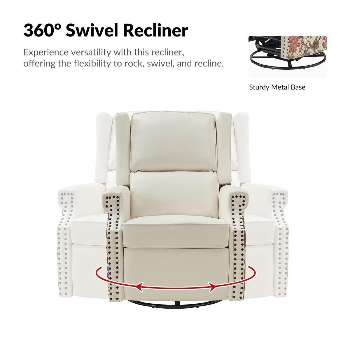 Fauteuil inclinable pivotant Amelia en similicuir avec coutures florales par HULALA HOME