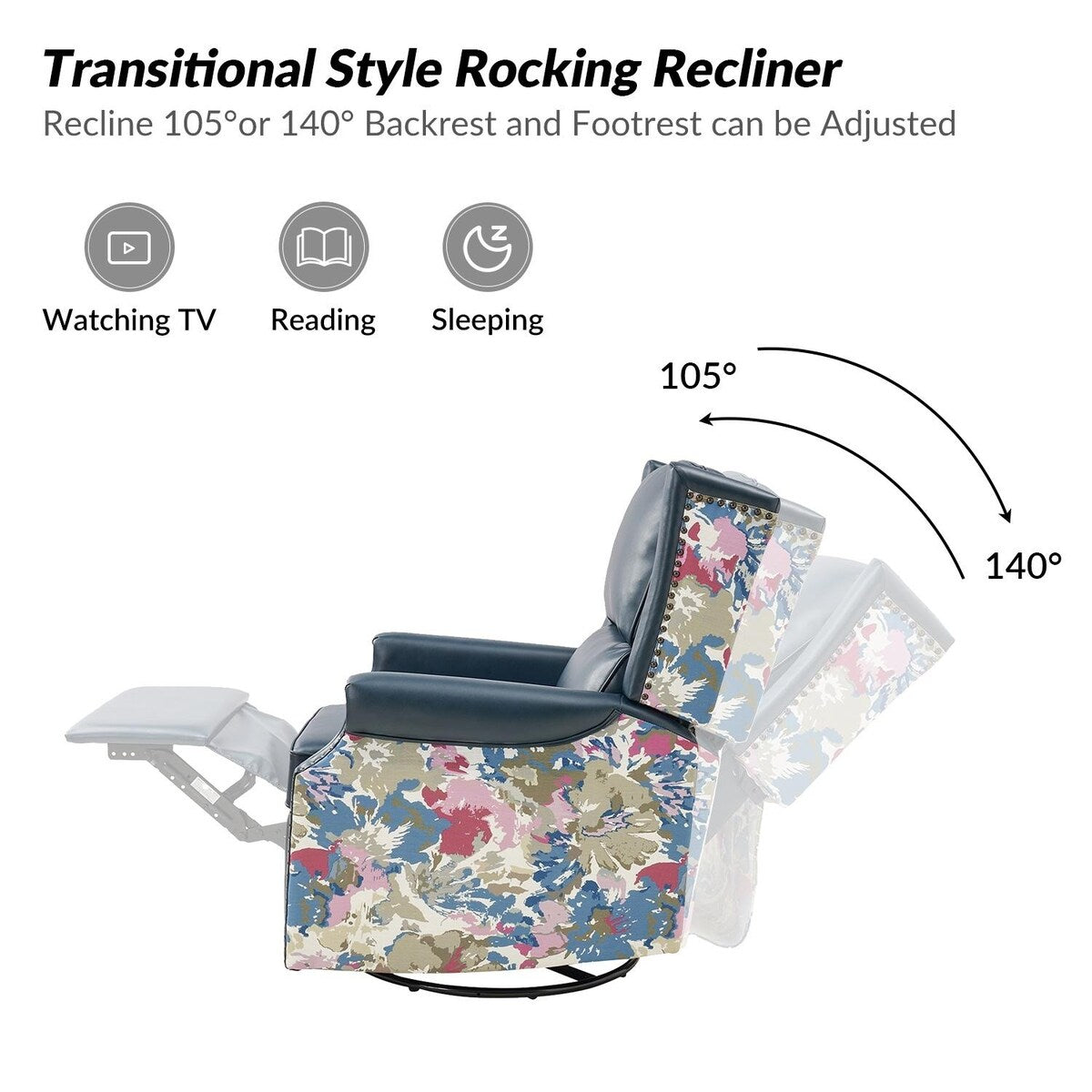 Fauteuil inclinable pivotant Amelia en similicuir avec coutures florales par HULALA HOME