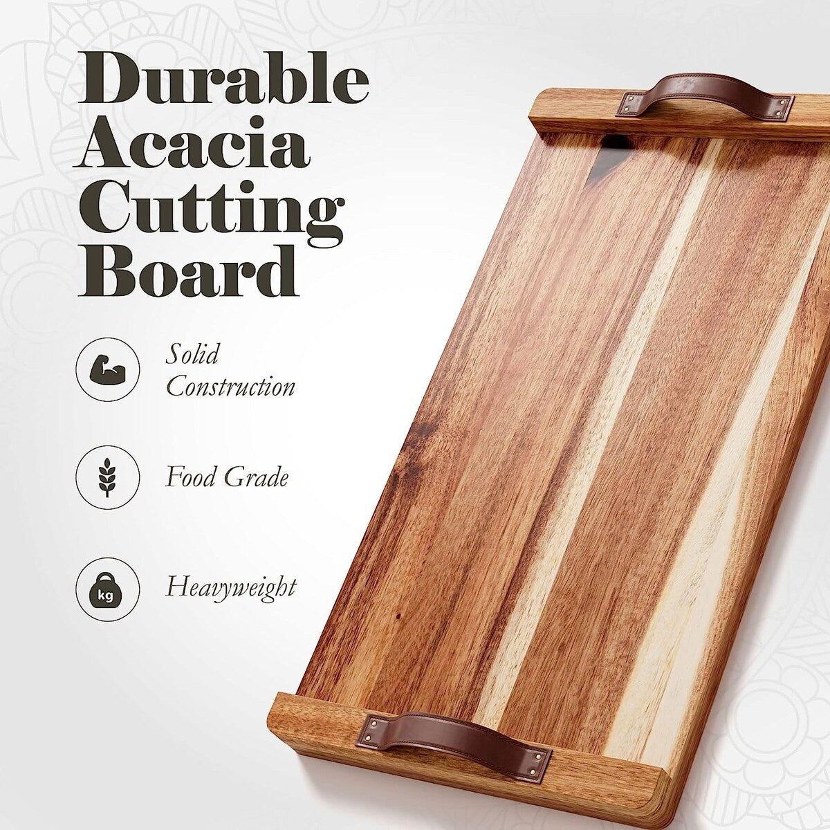 Plateau rectangulaire en bois d'acacia avec poignée en cuir American Atelier - 18 x 9