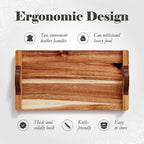 Plateau rectangulaire en bois d'acacia avec poignée en cuir American Atelier - 18 x 9