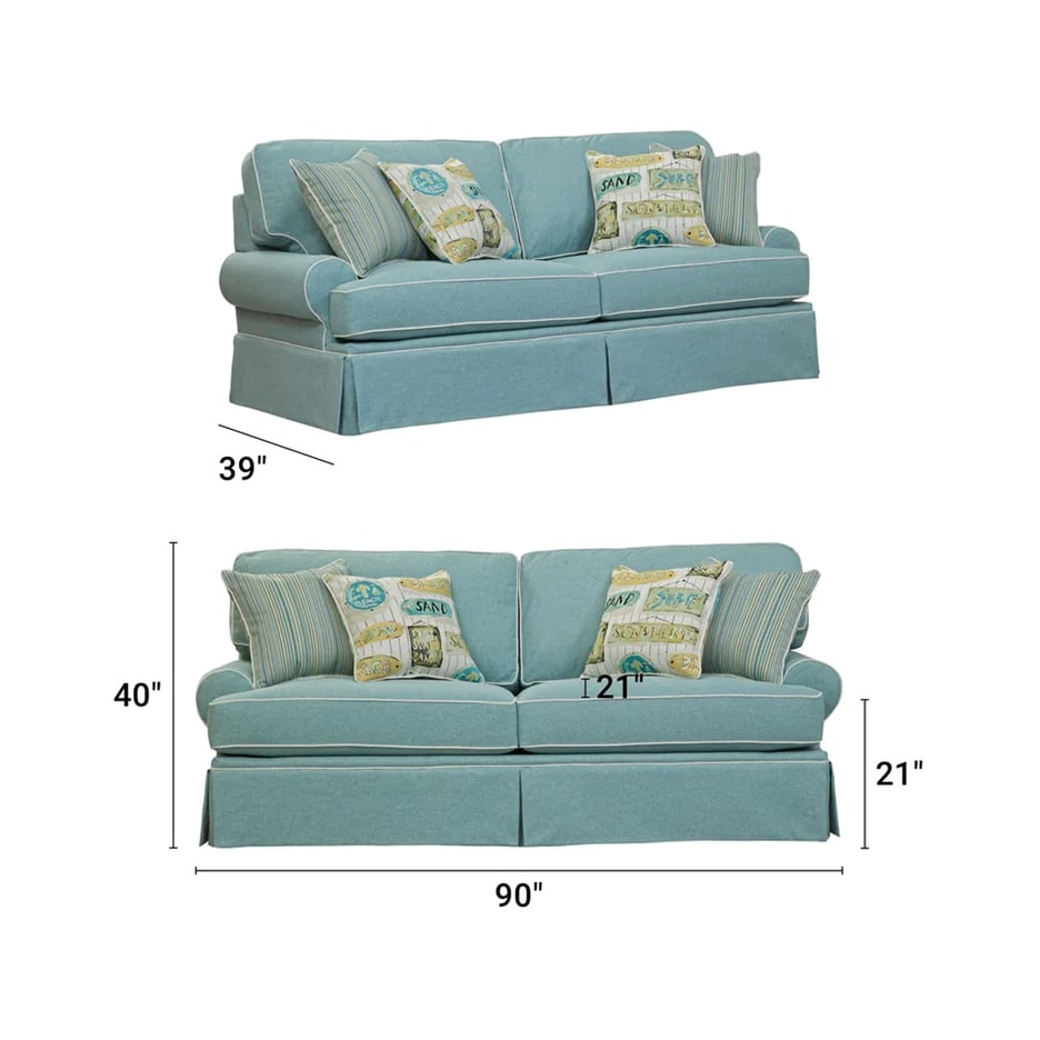 Canapé American Furniture Classics modèle Coastal Aqua Series avec quatre coussins décoratifs