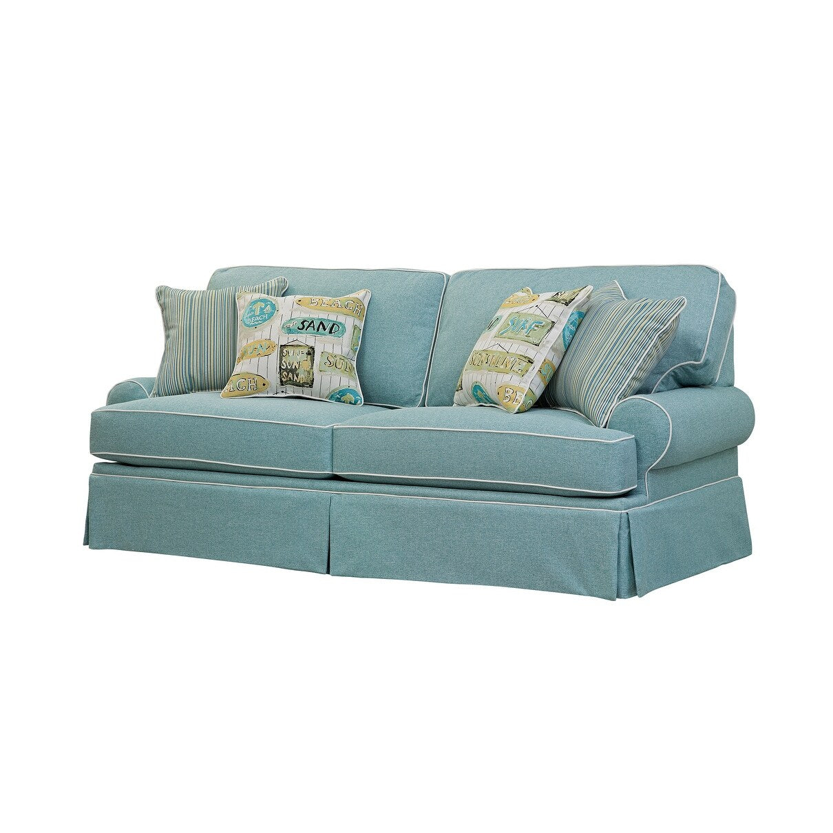 Canapé American Furniture Classics modèle Coastal Aqua Series avec quatre coussins décoratifs