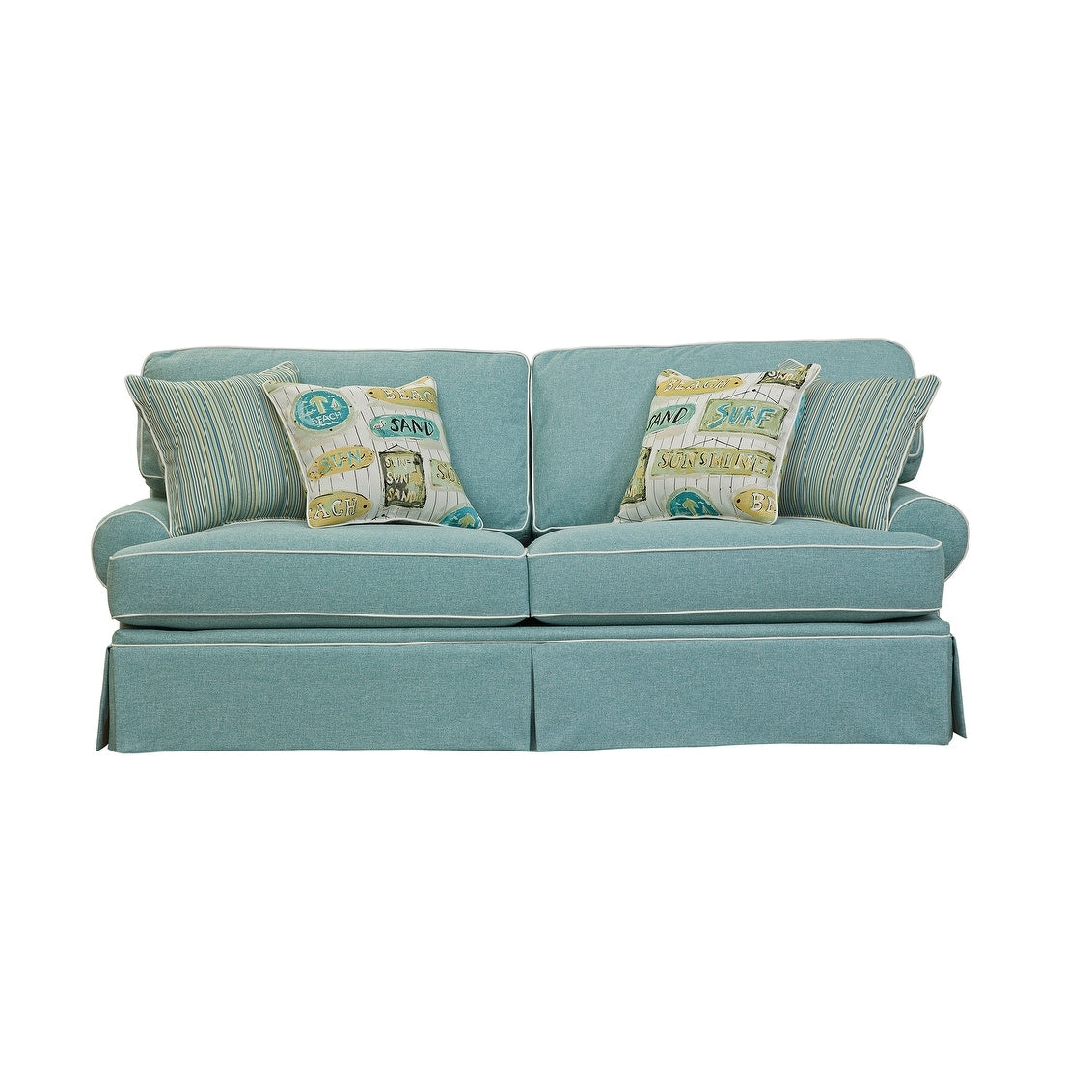 Canapé American Furniture Classics modèle Coastal Aqua Series avec quatre coussins décoratifs