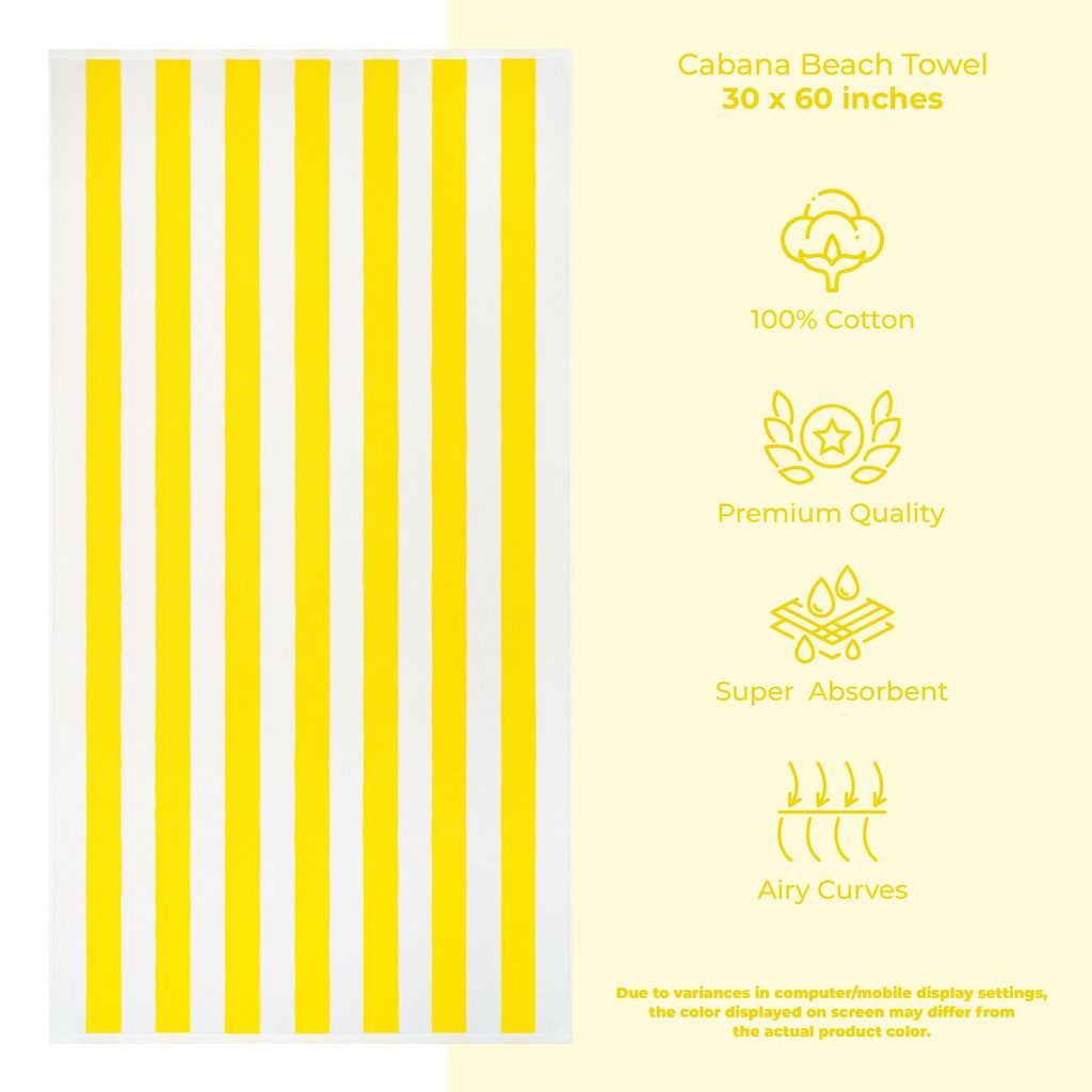 Lot de 4 serviettes de plage en lin doux américain, 100 % coton, 30 x 60 cm, serviettes de piscine à rayures Cabana