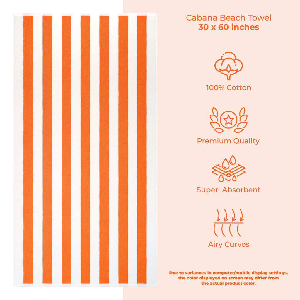 Lot de 4 serviettes de plage en lin doux américain, 100 % coton, 30 x 60 cm, serviettes de piscine à rayures Cabana