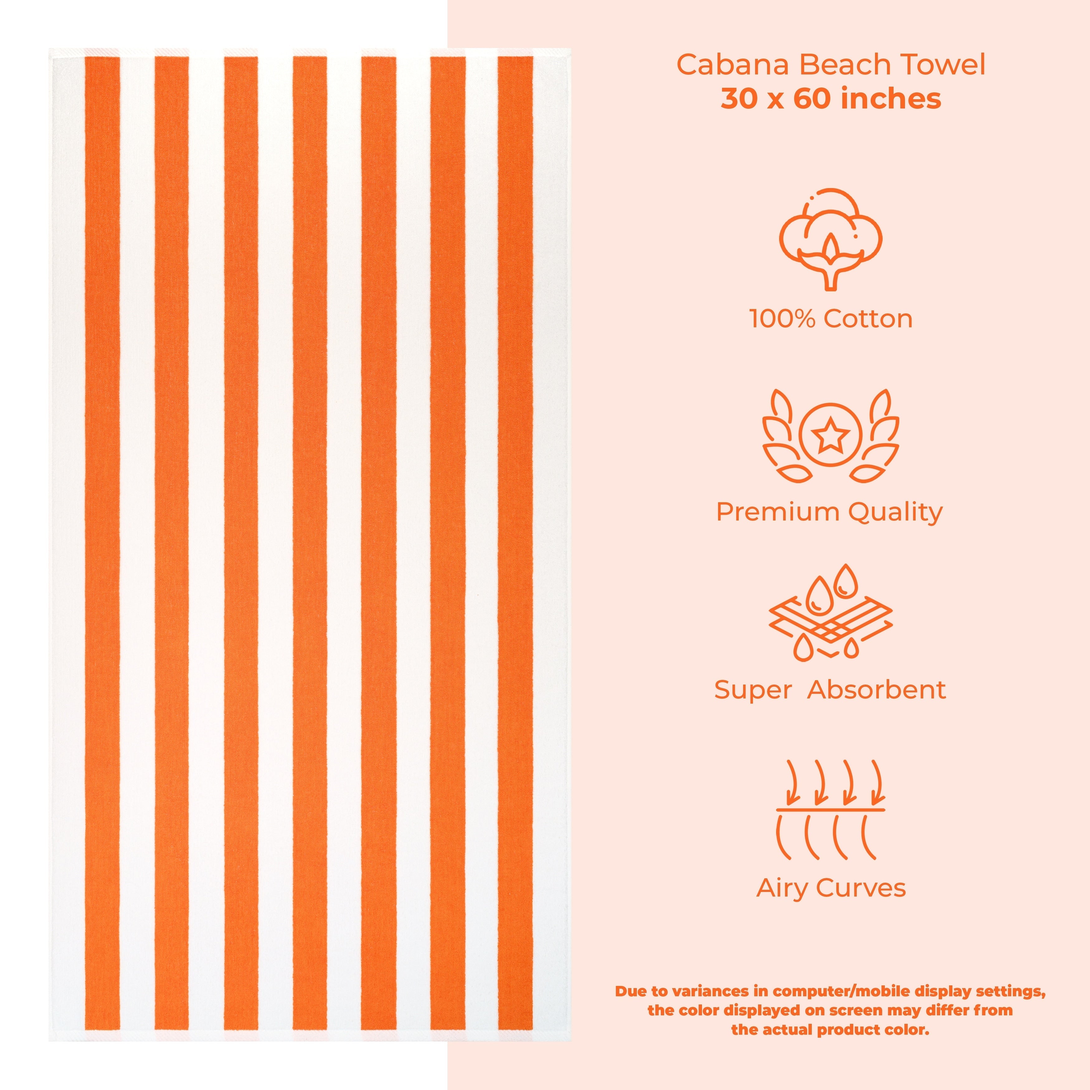 Lot de 4 serviettes de plage en lin doux américain, 100 % coton, 30 x 60 cm, serviettes de piscine à rayures Cabana