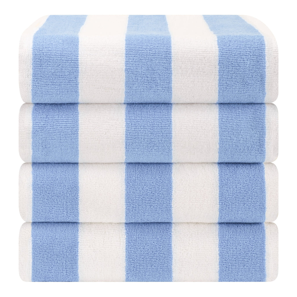 Lot de 4 serviettes de plage en lin doux américain, 100 % coton, 30 x 60 cm, serviettes de piscine à rayures Cabana