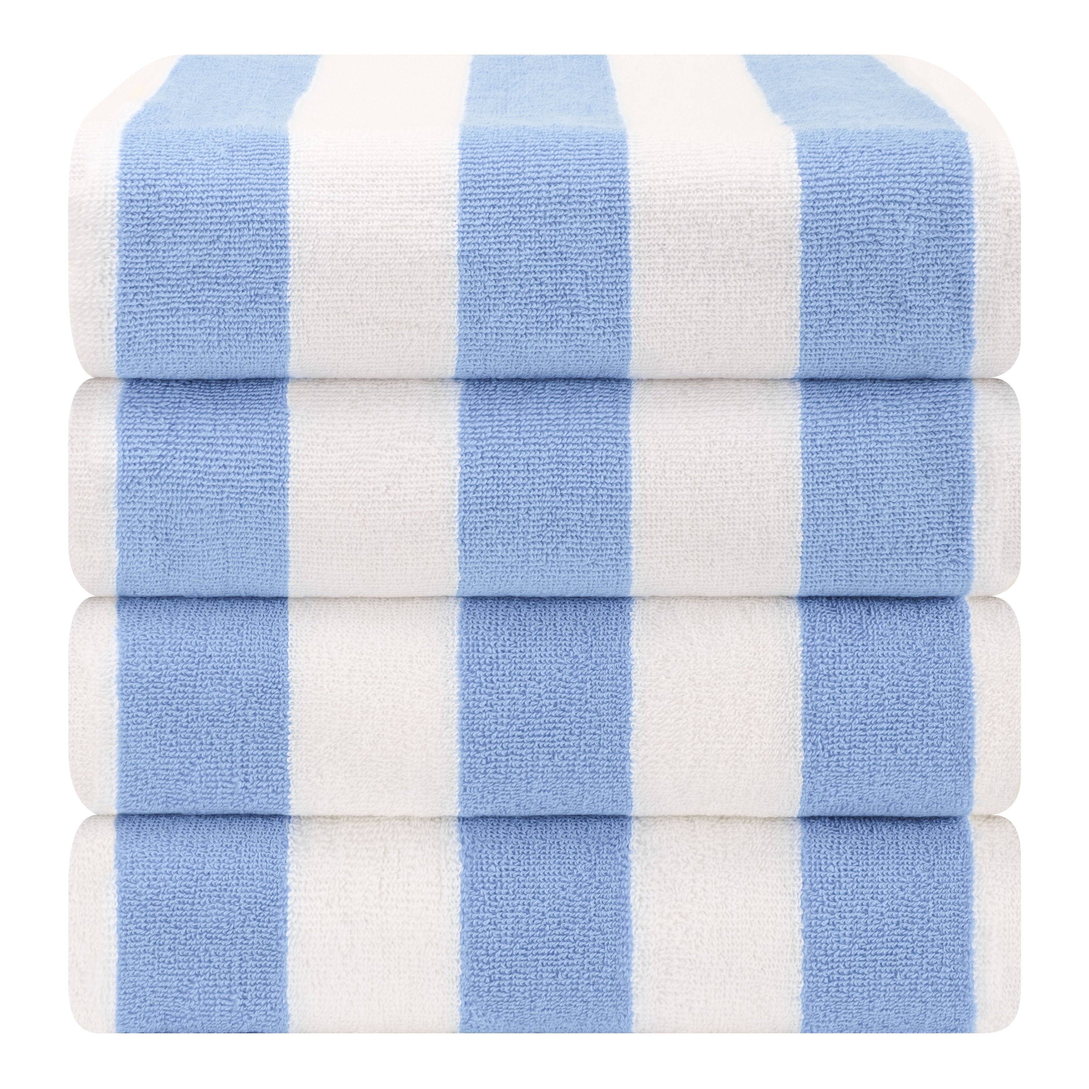 Lot de 4 serviettes de plage en lin doux américain, 100 % coton, 30 x 60 cm, serviettes de piscine à rayures Cabana