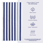 Lot de 4 serviettes de plage en lin doux américain, 100 % coton, 30 x 60 cm, serviettes de piscine à rayures Cabana