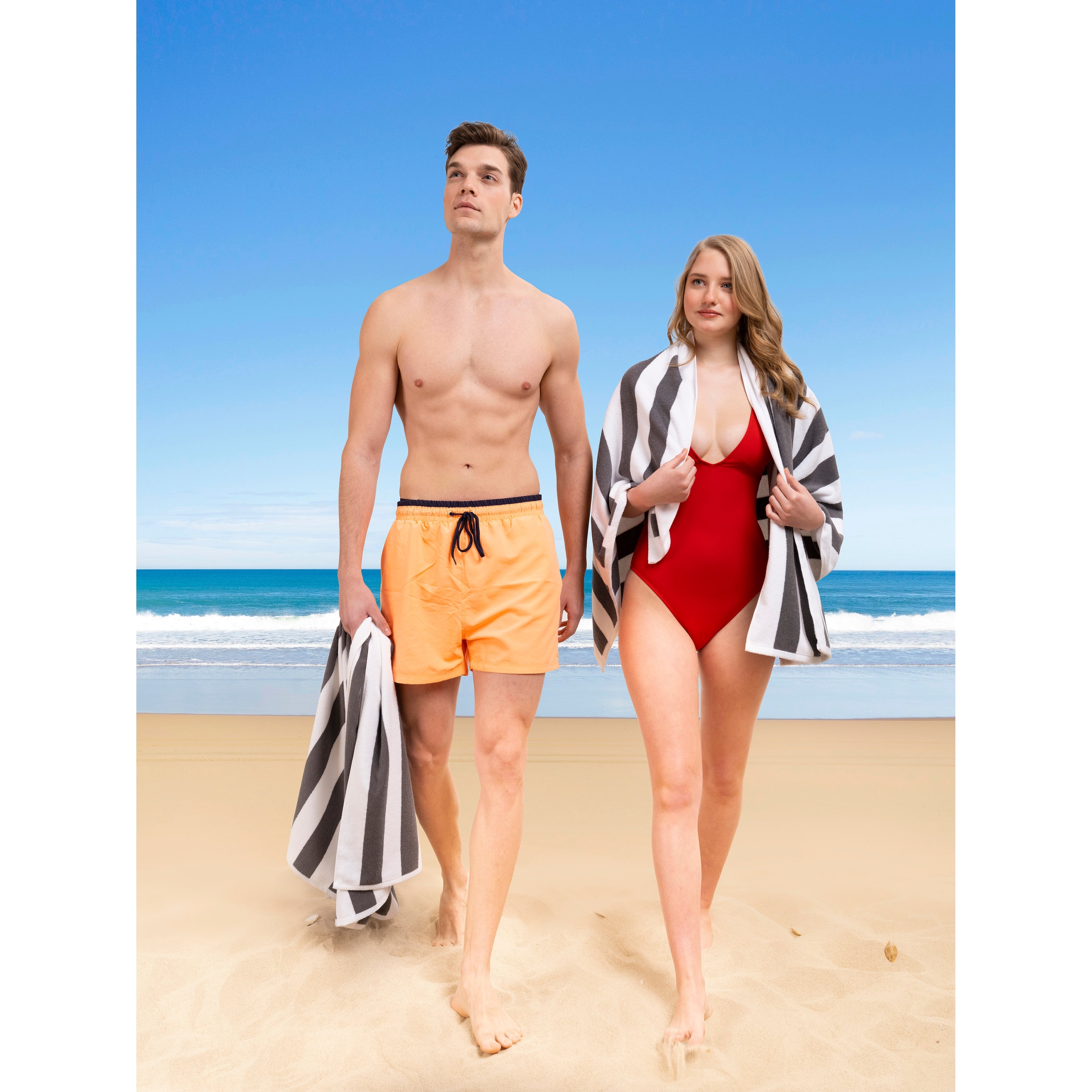 Lot de 4 serviettes de plage en lin doux américain, 100 % coton, 30 x 60 cm, serviettes de piscine à rayures Cabana