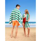 Lot de 4 serviettes de plage en lin doux américain, 100 % coton, 30 x 60 cm, serviettes de piscine à rayures Cabana