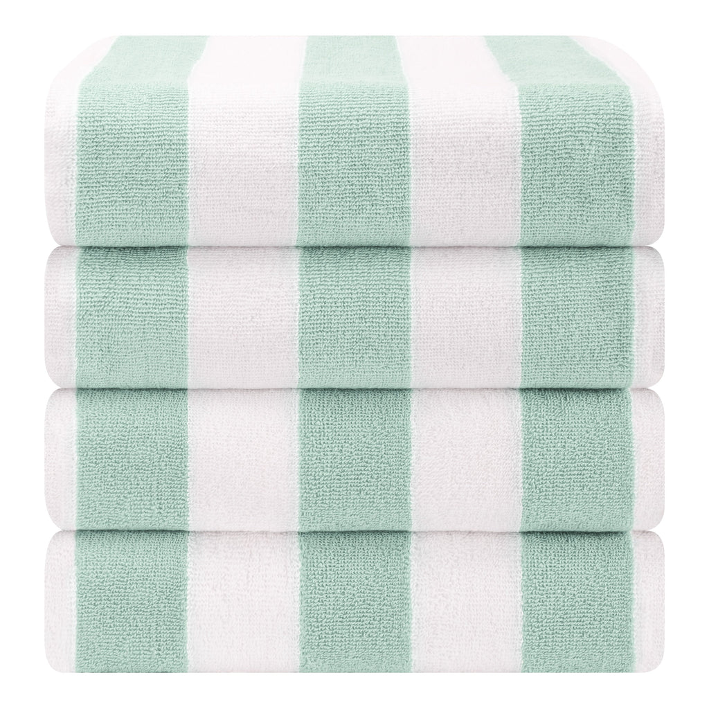 Lot de 4 serviettes de plage en lin doux américain, 100 % coton, 30 x 60 cm, serviettes de piscine à rayures Cabana