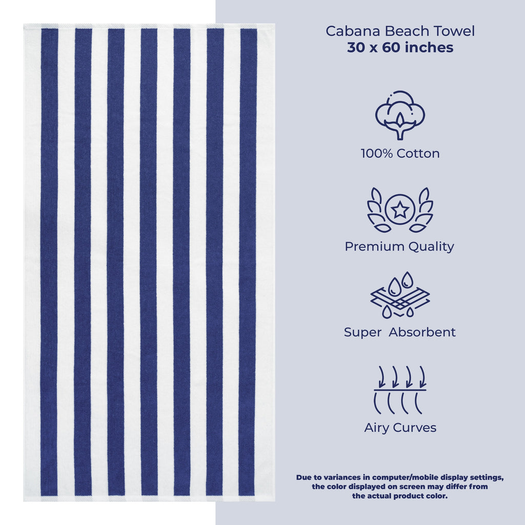 Lot de 4 serviettes de plage en lin doux américain, 100 % coton, 30 x 60 cm, serviettes de piscine à rayures Cabana
