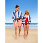 Lot de 4 serviettes de plage en lin doux américain, 100 % coton, 30 x 60 cm, serviettes de piscine à rayures Cabana