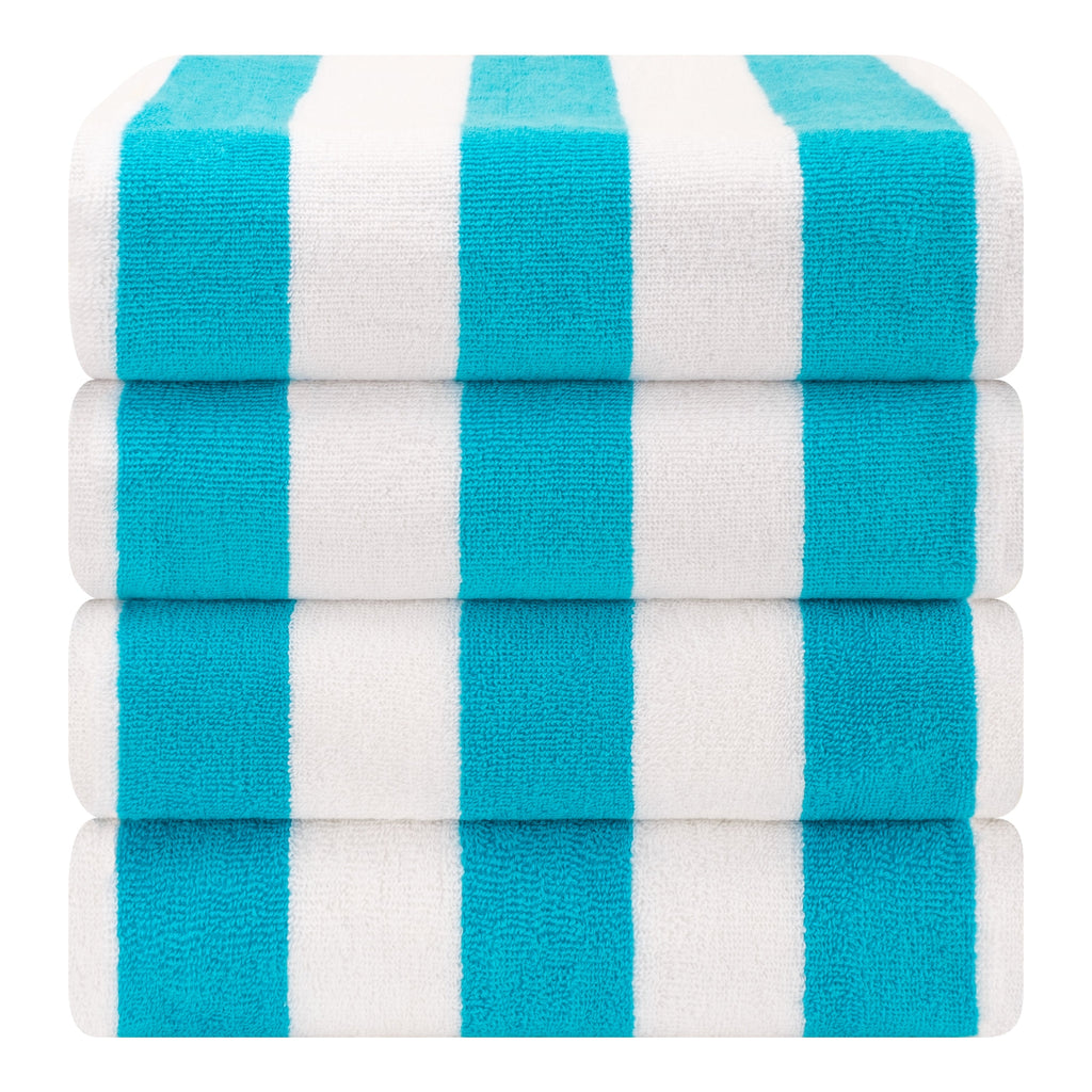 Lot de 4 serviettes de plage en lin doux américain, 100 % coton, 30 x 60 cm, serviettes de piscine à rayures Cabana