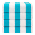 Lot de 4 serviettes de plage en lin doux américain, 100 % coton, 30 x 60 cm, serviettes de piscine à rayures Cabana