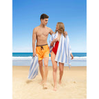 Lot de 4 serviettes de plage en lin doux américain, 100 % coton, 30 x 60 cm, serviettes de piscine à rayures Cabana