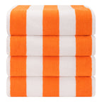 Lot de 4 serviettes de plage en lin doux américain, 100 % coton, 30 x 60 cm, serviettes de piscine à rayures Cabana