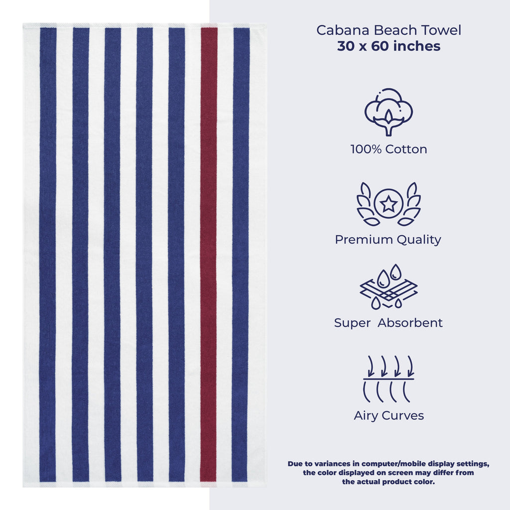 Lot de 4 serviettes de plage en lin doux américain, 100 % coton, 30 x 60 cm, serviettes de piscine à rayures Cabana