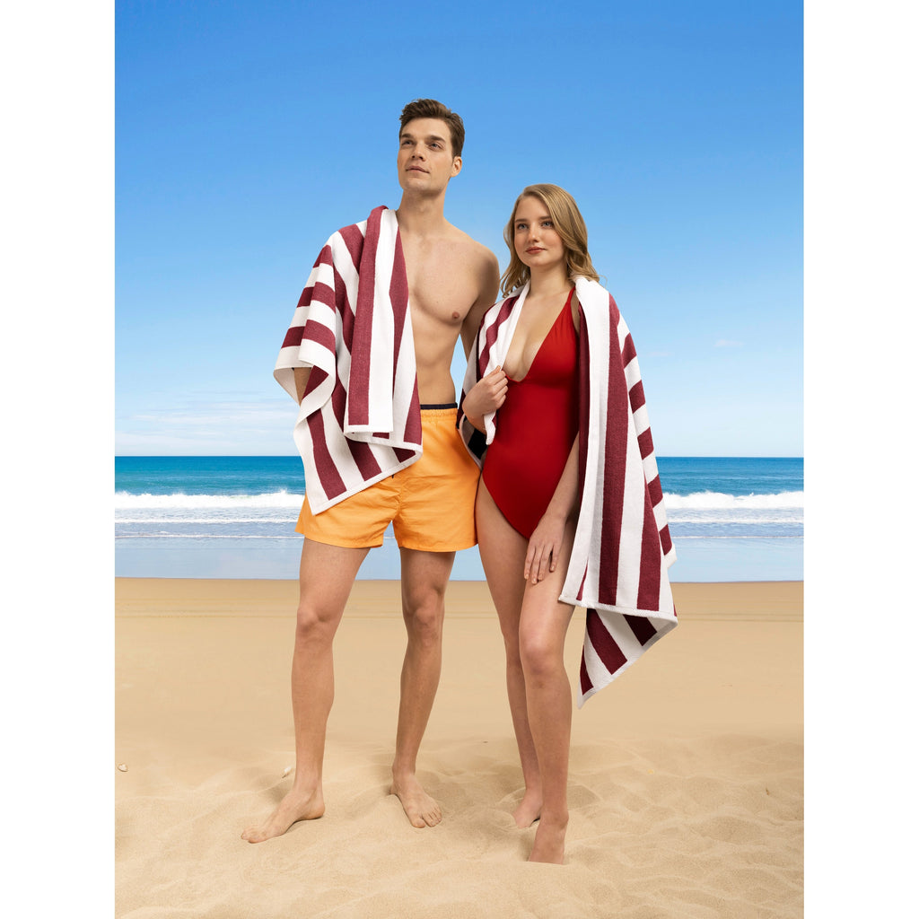 Lot de 4 serviettes de plage en lin doux américain, 100 % coton, 30 x 60 cm, serviettes de piscine à rayures Cabana