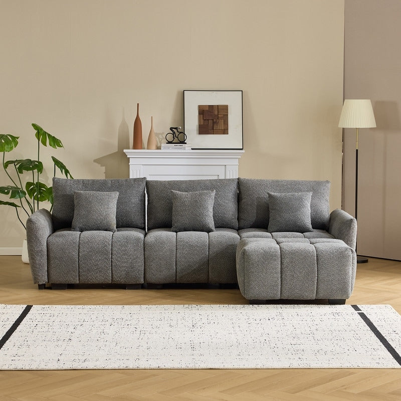 Canapé capitonné américain avec pouf - 3 places, 1 pouf