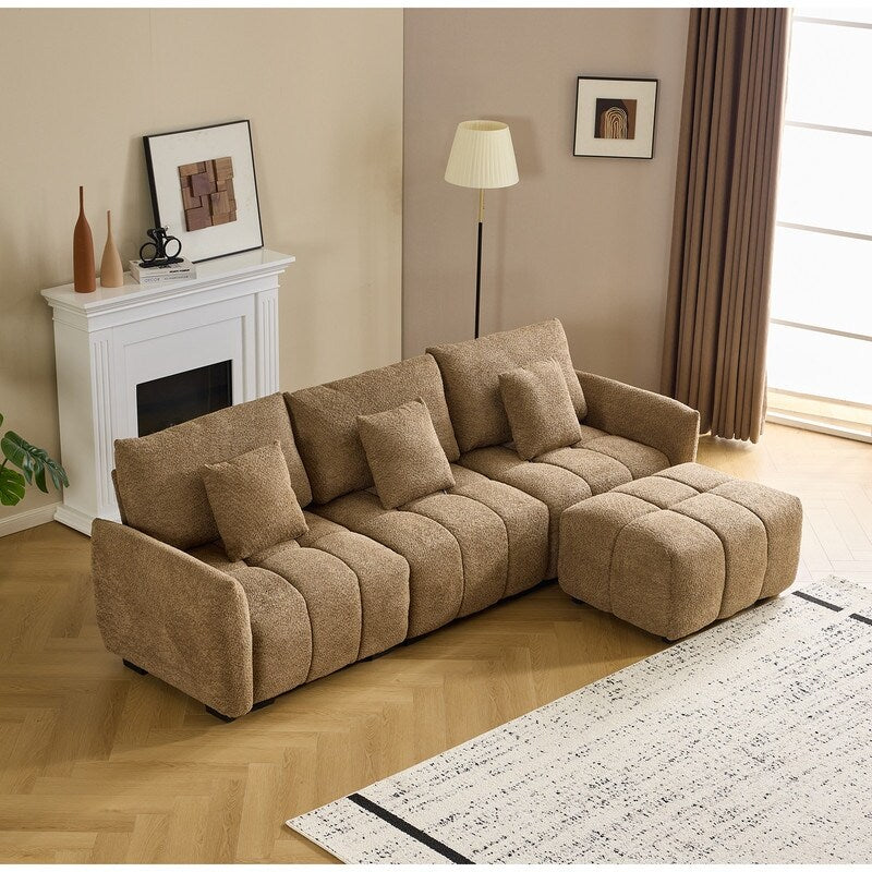 Canapé capitonné américain avec pouf - 3 places, 1 pouf