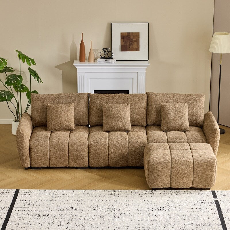 Canapé capitonné américain avec pouf - 3 places, 1 pouf