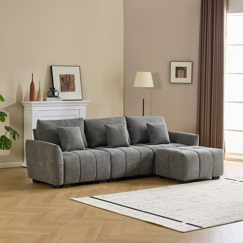 Canapé capitonné américain avec pouf - 3 places, 1 pouf