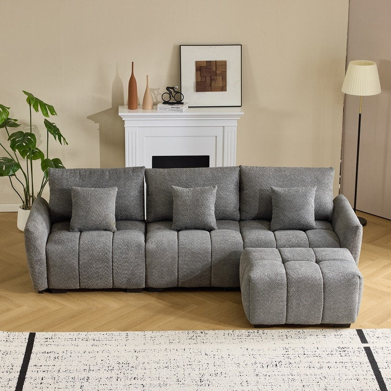 Canapé capitonné américain avec pouf - 3 places, 1 pouf
