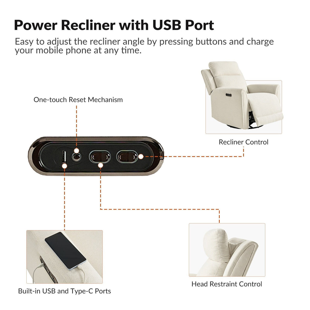 Fauteuil inclinable électrique pivotant et à bascule contemporain Amin avec appui-tête par HULALA HOME